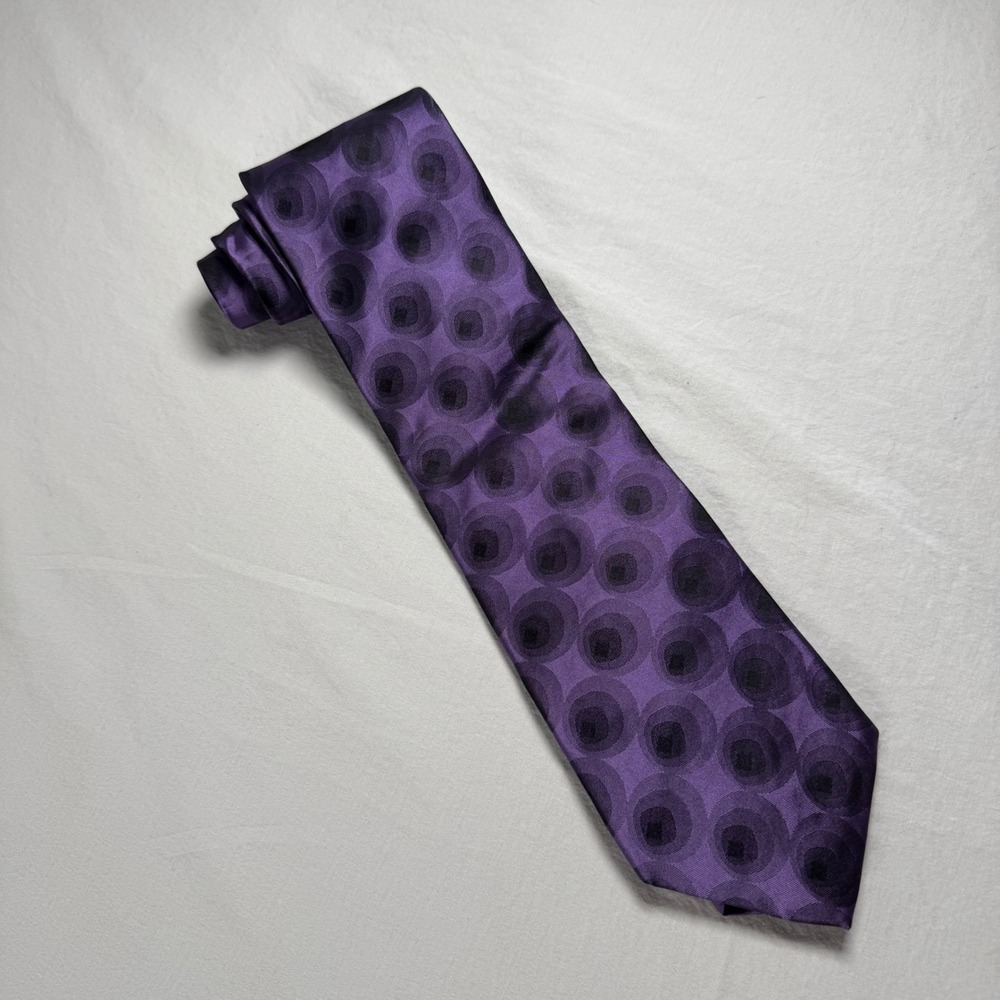 Kenneth Cole New York Purple Geometric 100% Silk Dotted Necktie Made in USA